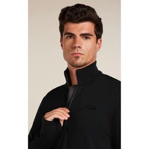 Men's black New Zealand Merino wool 200 Original Long Sleeve‎ Half Zip Top